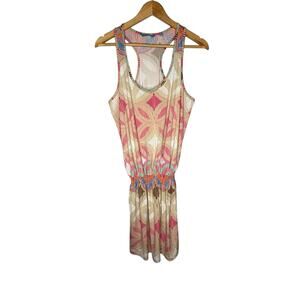 Tori Richard Honolulu Geometric Print Smocked Waist Poolside Dress 
Size medium